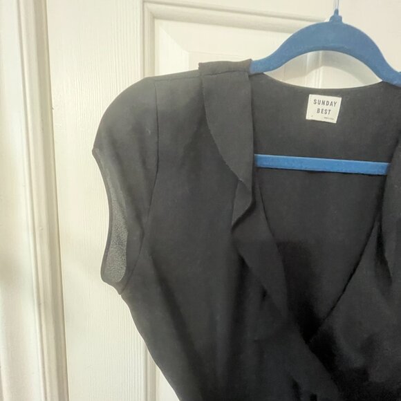 Sunday Best Savoy Black Wrap Ruffle Mini Dress LBD Size 0 - Picture 5 of 11